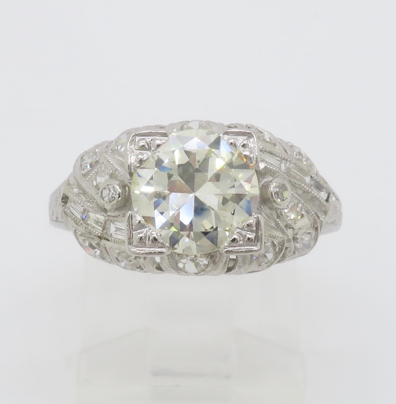 Art Deco 1.82CTW Diamond Ring Crafted in Platinum For Sale 11