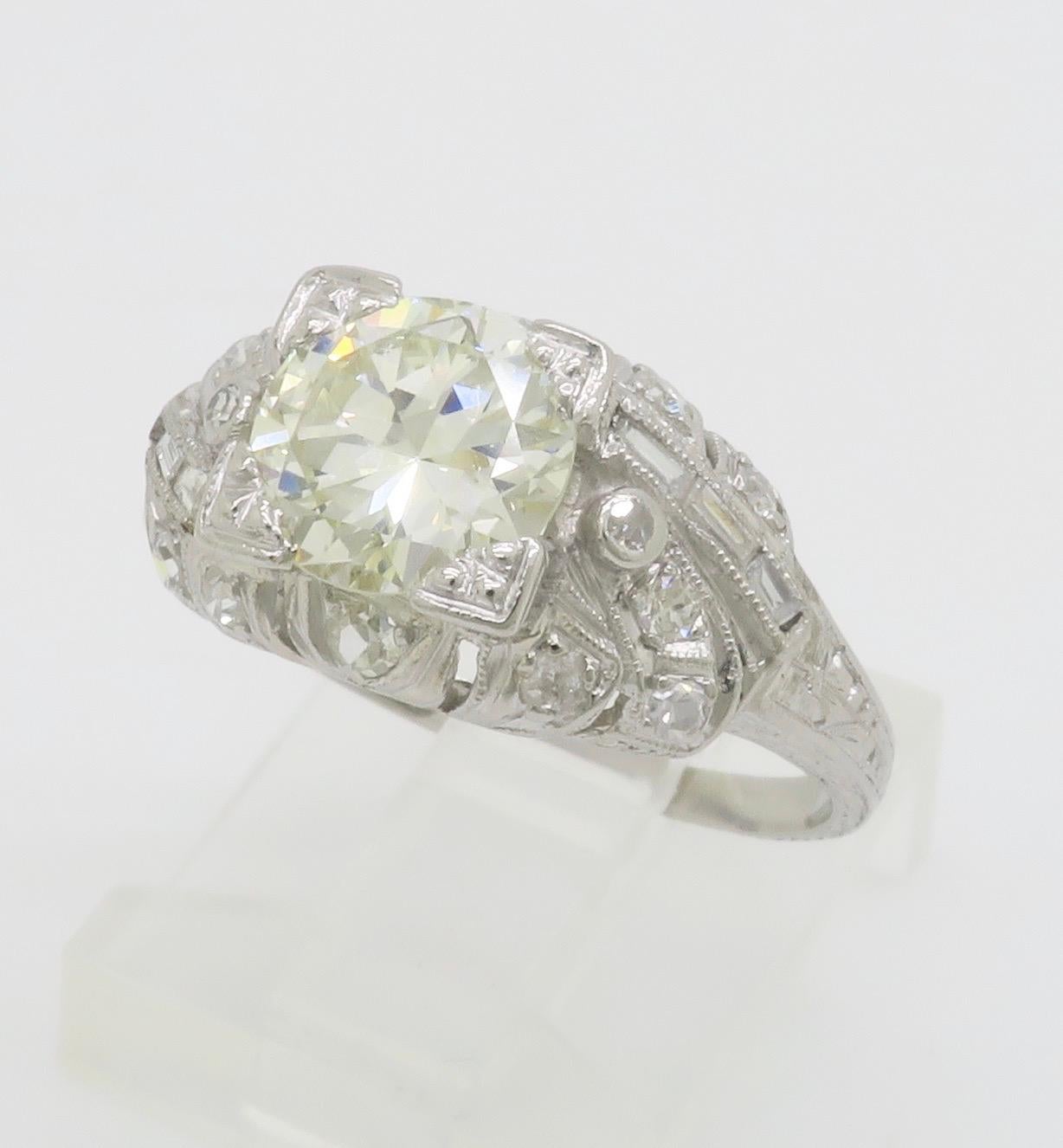 Art Deco 1.82CTW Diamond Ring Crafted in Platinum For Sale 12