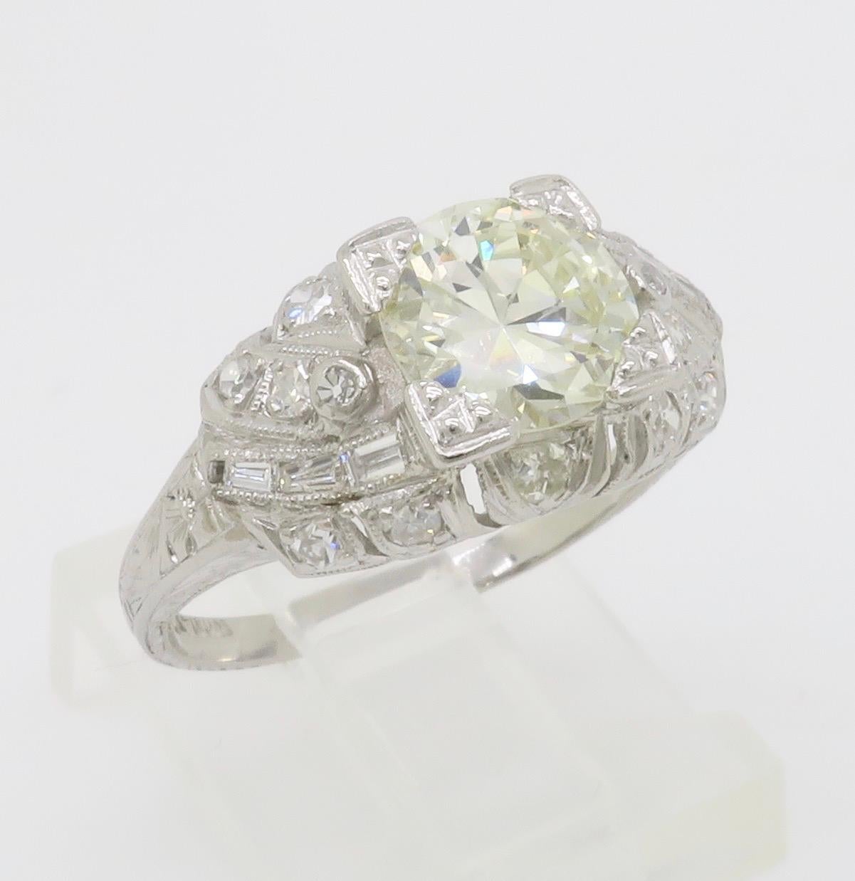 Art Deco 1.82CTW Diamond Ring Crafted in Platinum For Sale 13