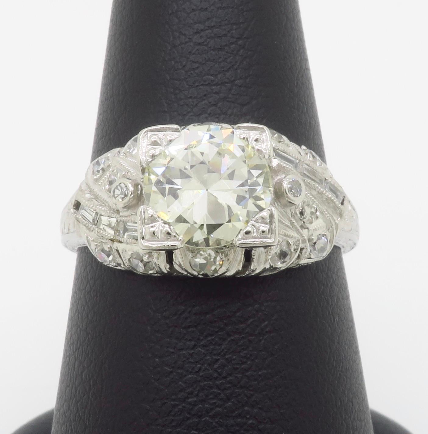 Art Deco 1.82CTW Diamond Ring Crafted in Platinum For Sale 1