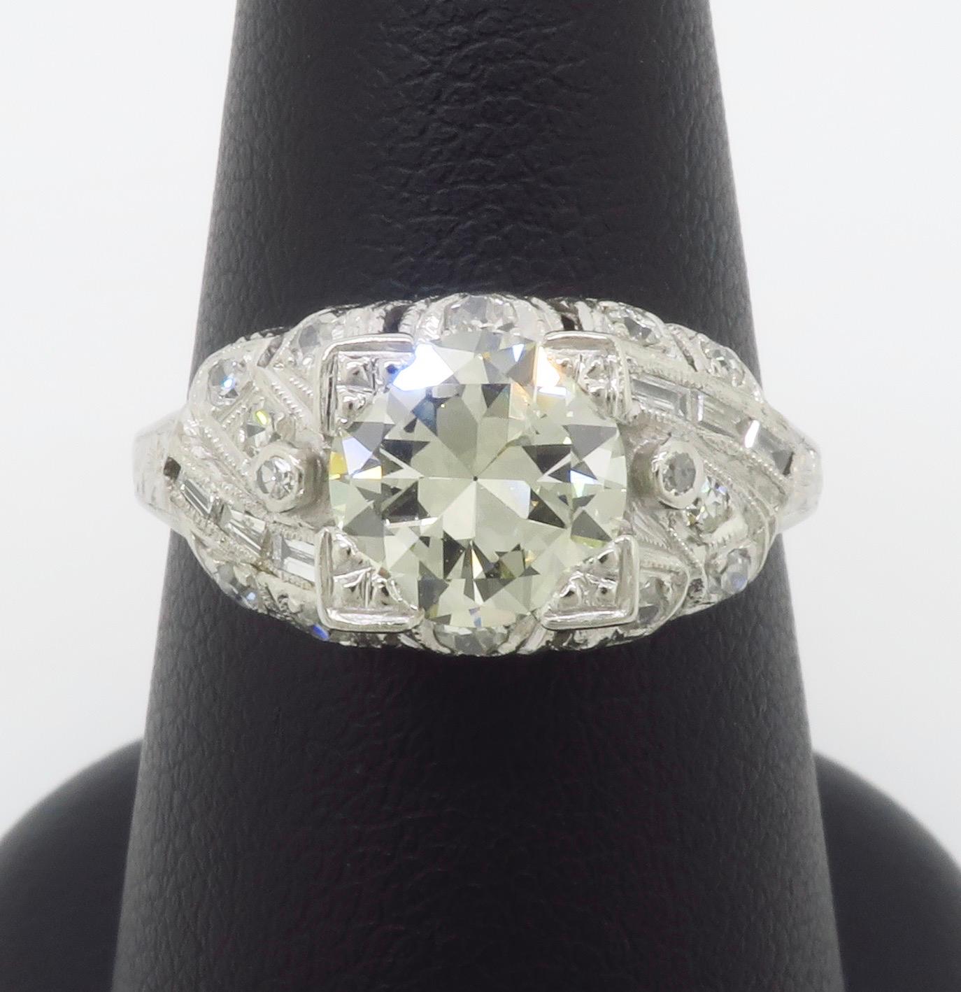 Art Deco 1.82CTW Diamond Ring Crafted in Platinum For Sale 2