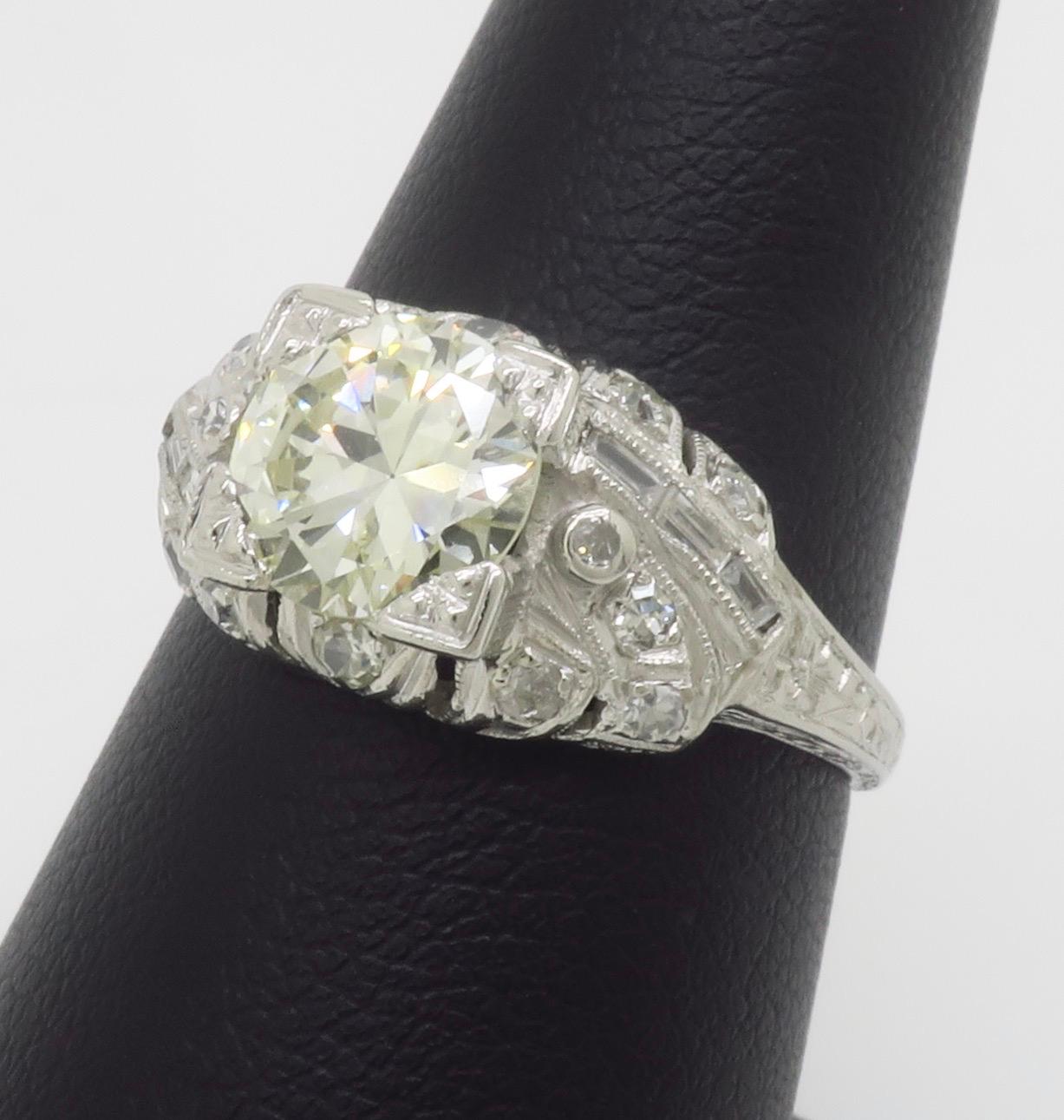 Art Deco 1.82CTW Diamond Ring Crafted in Platinum For Sale 3