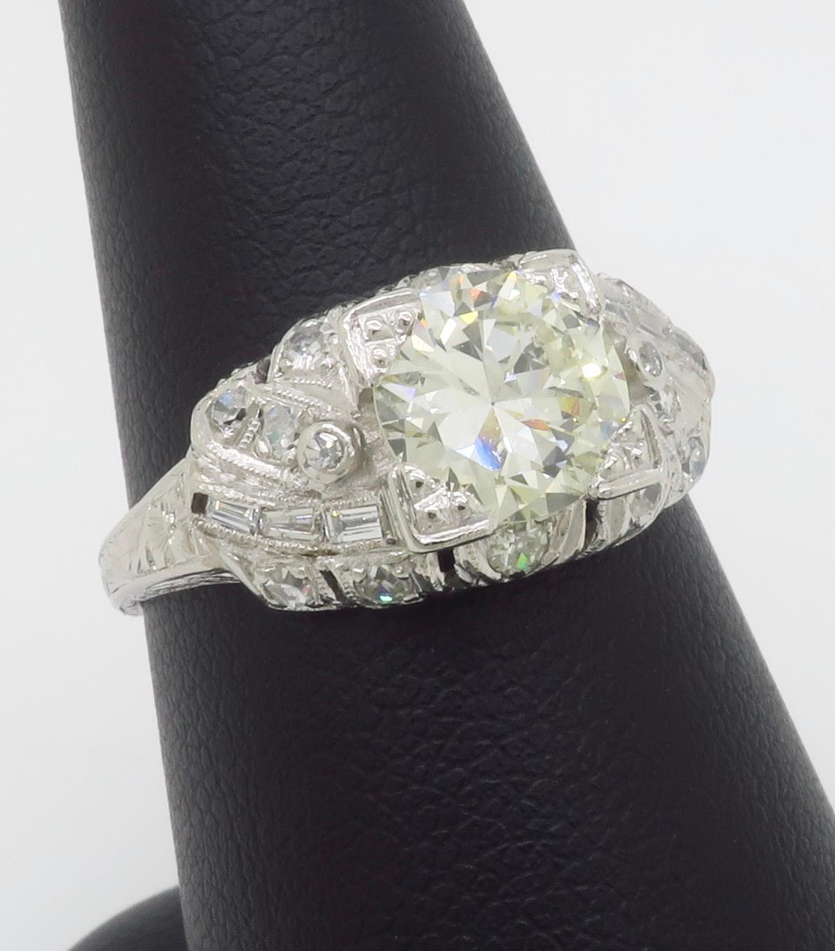 Art Deco 1.82CTW Diamond Ring Crafted in Platinum For Sale 4
