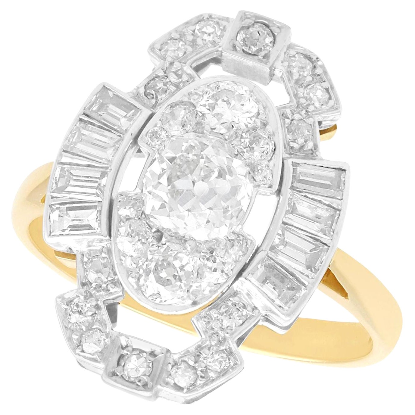 Anello Cocktail Art Deco con diamante da 1,83 carati e oro giallo 18 carati
