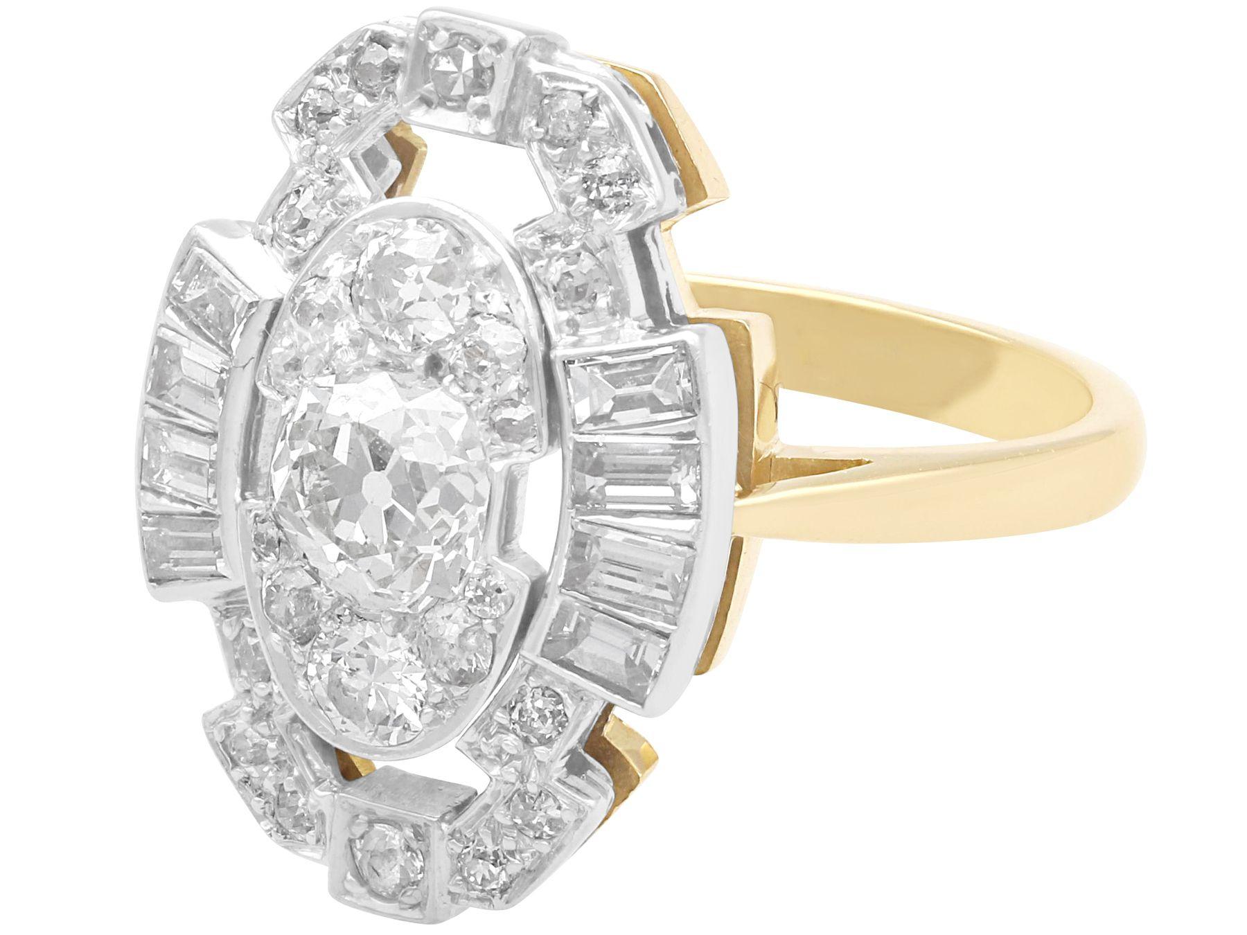 Art Deco 1,83 Karat Diamant und 18K Gelbgold Cocktail-Ring aus Gelbgold (Art déco) im Angebot