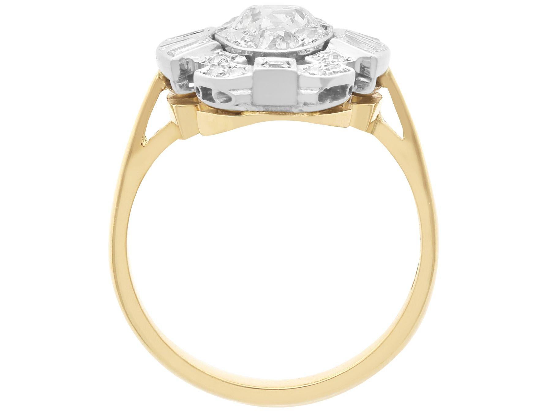 Women's or Men's Art Deco 1.83 Carat Diamond and 18K Yellow Gold Cocktail Ring For Sale