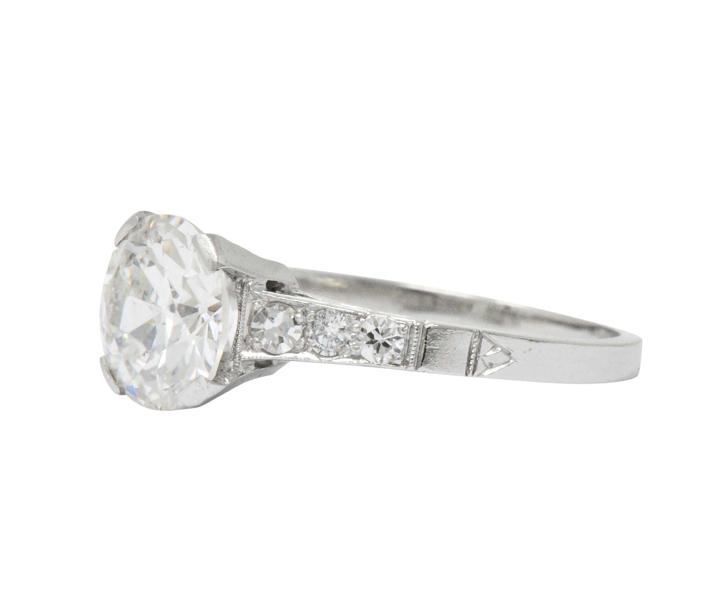 Round Cut Art Deco 1.83 Carat Diamond Platinum Engagement Ring GIA
