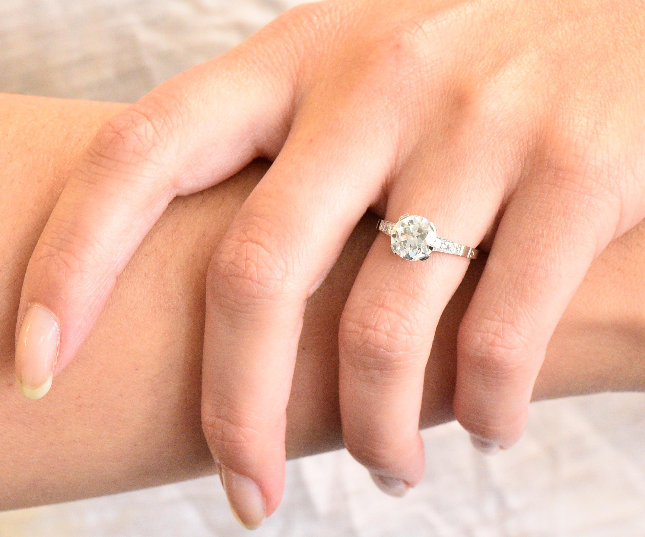 Art Deco 1.83 Carat Diamond Platinum Engagement Ring GIA 2