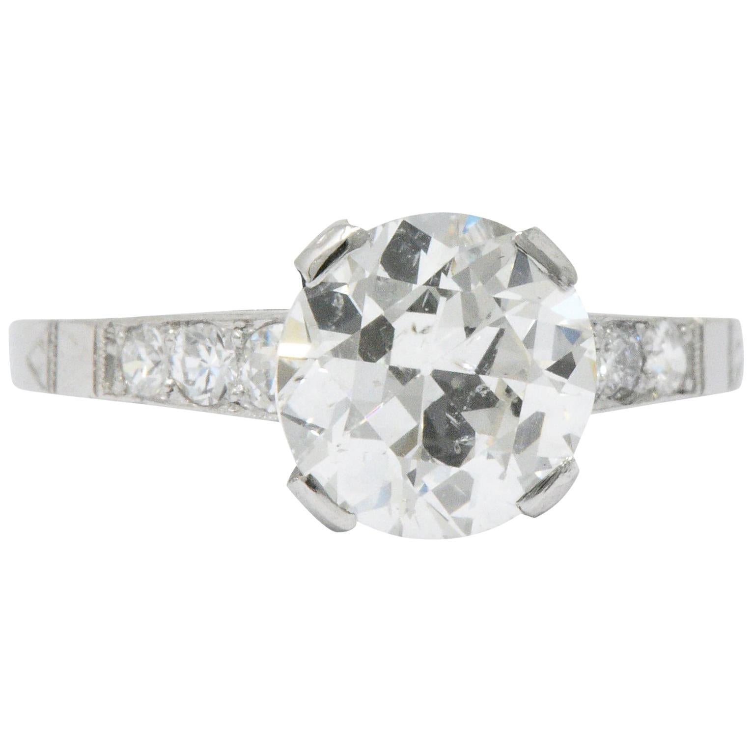 Art Deco 1.83 Carat Diamond Platinum Engagement Ring GIA