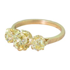 Art Deco 1.83 Carat Fancy Intense Yellow Old Cut Diamond Trilogy Ring
