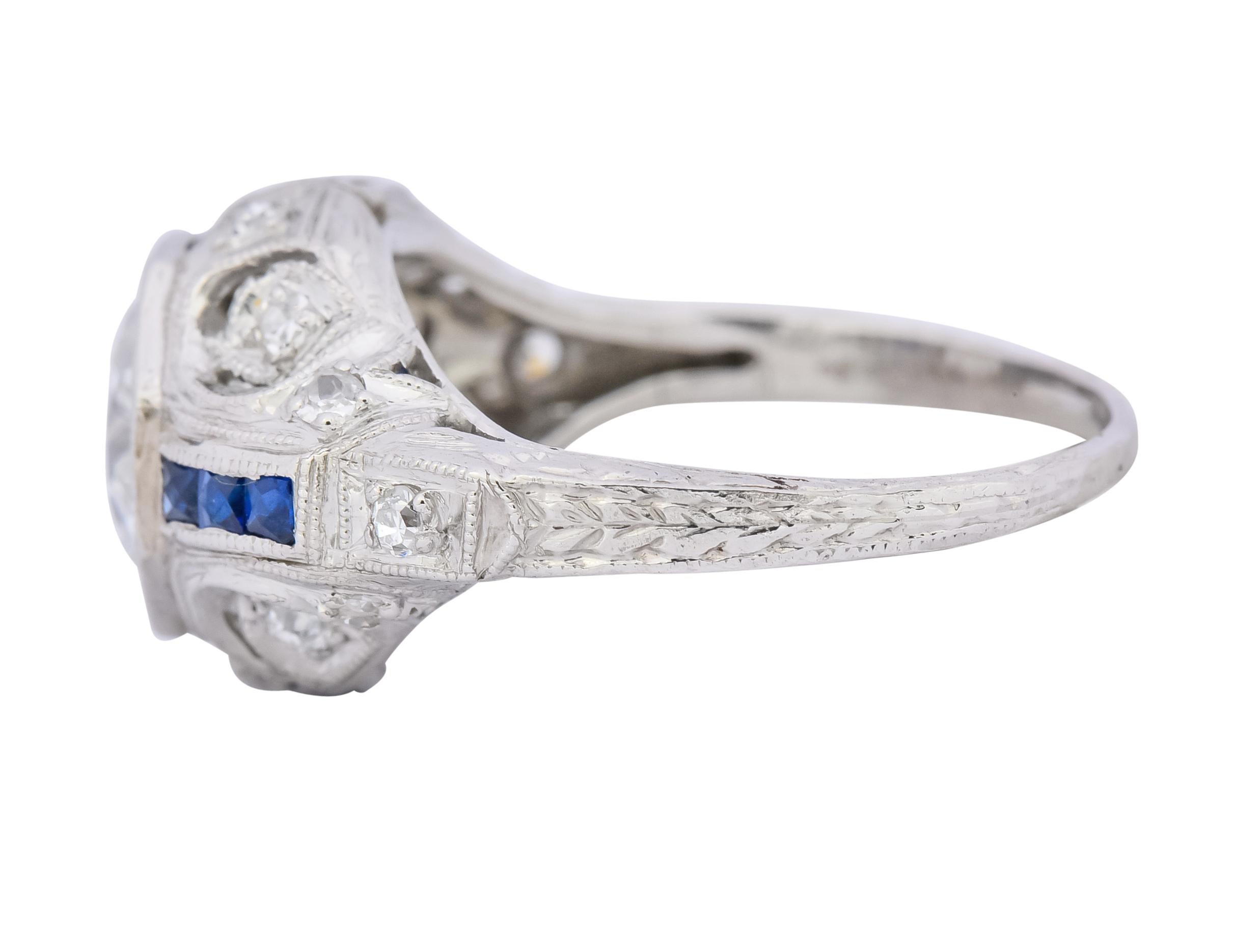Art Deco 1.83 Carat Diamond Sapphire Platinum Engagement Ring GIA 1