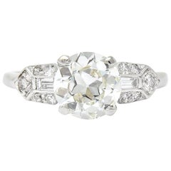 Art Deco 1.84 Carat Diamond Platinum Engagement Ring GIA, circa 1930s