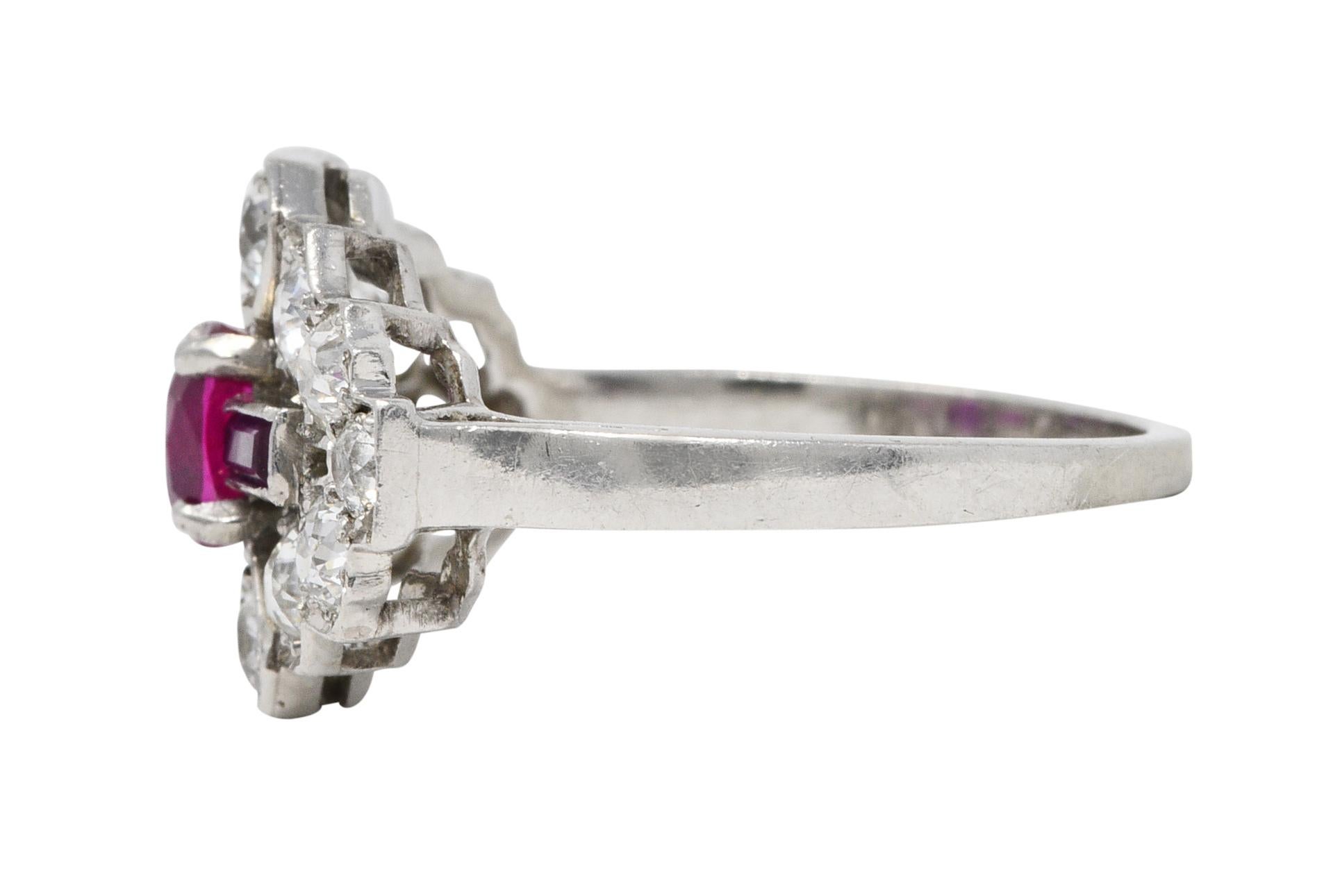Women's or Men's Art Deco 1.84 Carats Diamond Ruby Platinum Dinner Ring