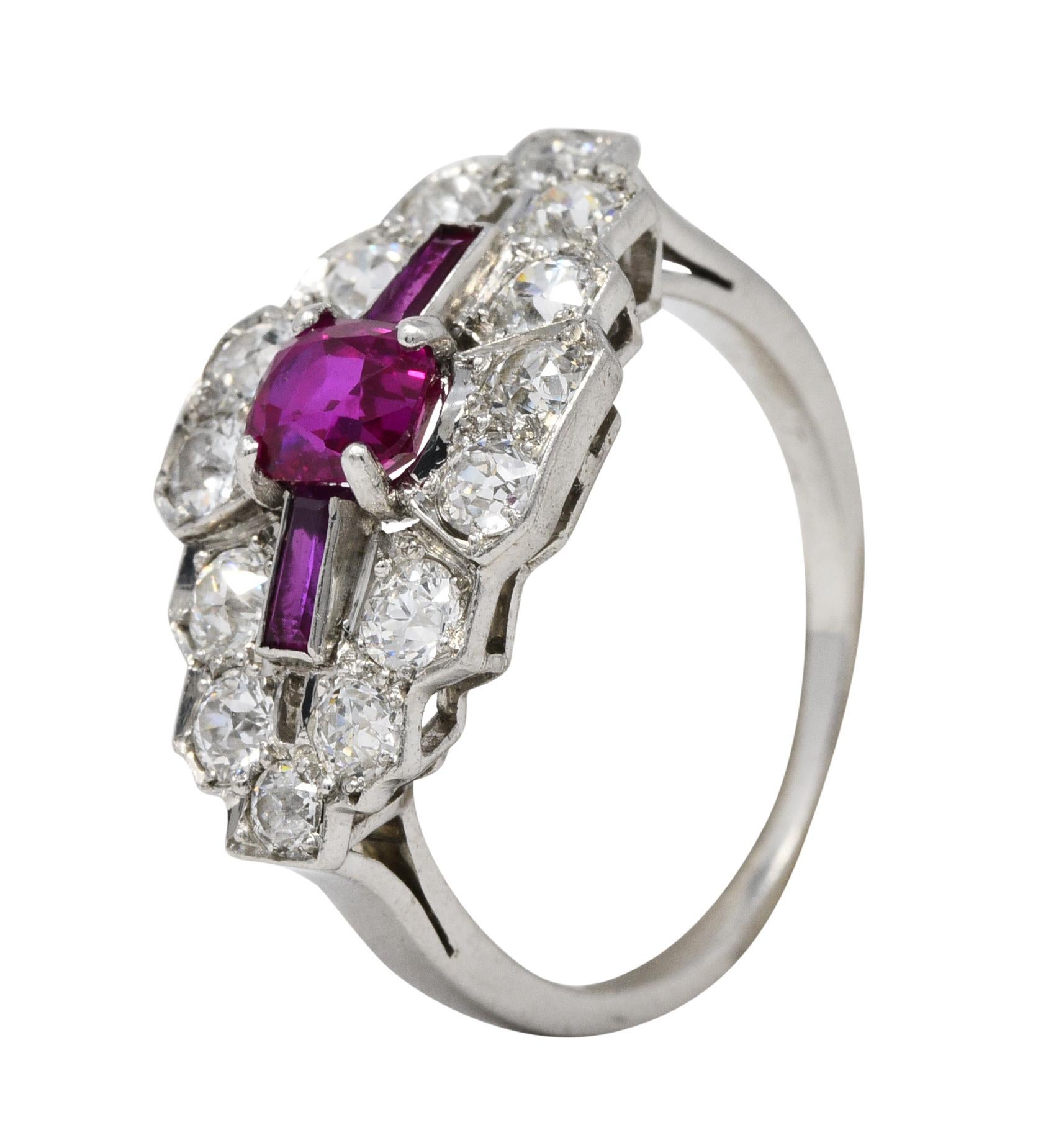 Art Deco 1.84 Carats Diamond Ruby Platinum Dinner Ring 4