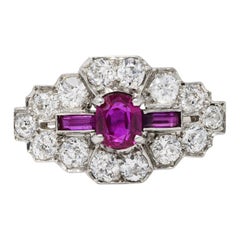 Art Deco 1.84 Carats Diamond Ruby Platinum Dinner Ring Art Deco 1.84 Carats Diamond Ruby Platinum Dinner Ring