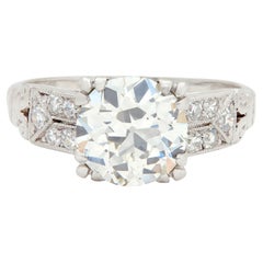 Art Deco 1.84 CTW Diamond Platinum Vintage Scrolling Column Engagement Ring GIA