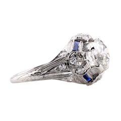 Art Deco 1.84CTW Old European Diamond Sapphire Vintage Engagement Ring