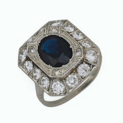 Bague de cocktail Art déco 1,85 carat saphir diamant platine