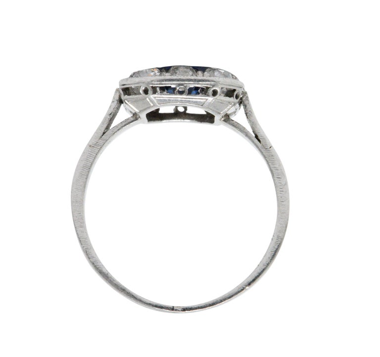 Art Deco 1.85 Carats Sapphire Diamond Platinum Halo Ring GIA For Sale ...