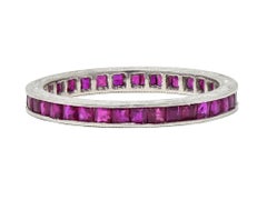 Art Deco 1.85 CTW Square Cut Ruby Platinum Eternity Vintage Channel Band Ring