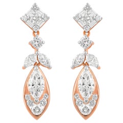 Boucles d'oreilles pendantes Art Déco en or rose massif 14 carats, diamant naturel 1,85 carat