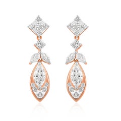 Orecchini Art Deco con diamante naturale da 1,85 carati in oro rosa massiccio 14 carati