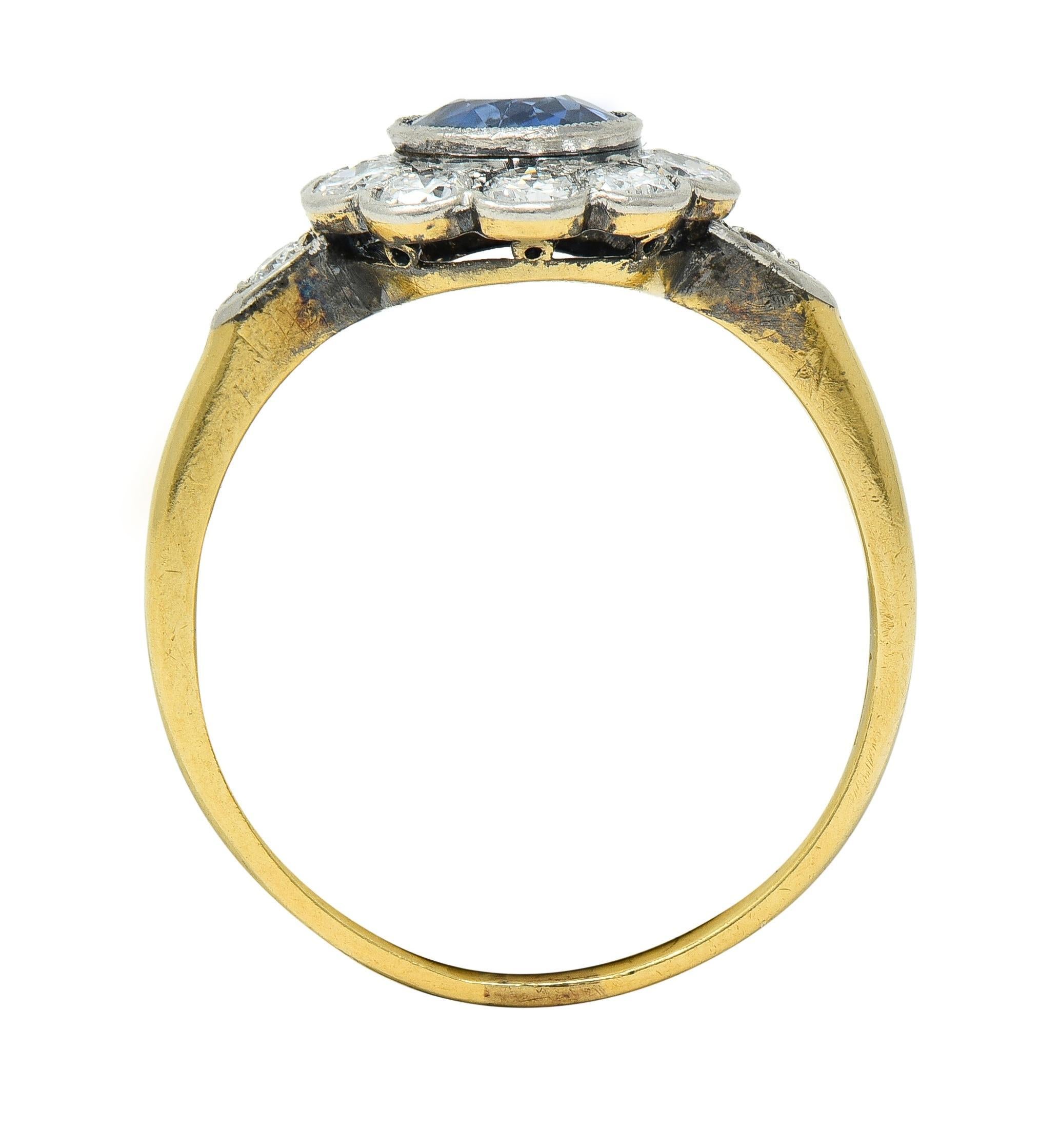 Art Deco 1.86 CTW No Heat Burma Sapphire Diamond Platinum 14 Karat Gold Ring For Sale 5