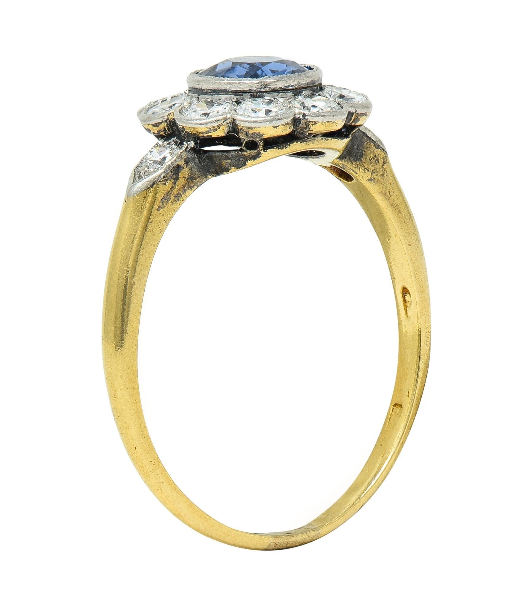 Art Deco 1.86 CTW No Heat Burma Sapphire Diamond Platinum 14 Karat Gold Ring For Sale 6