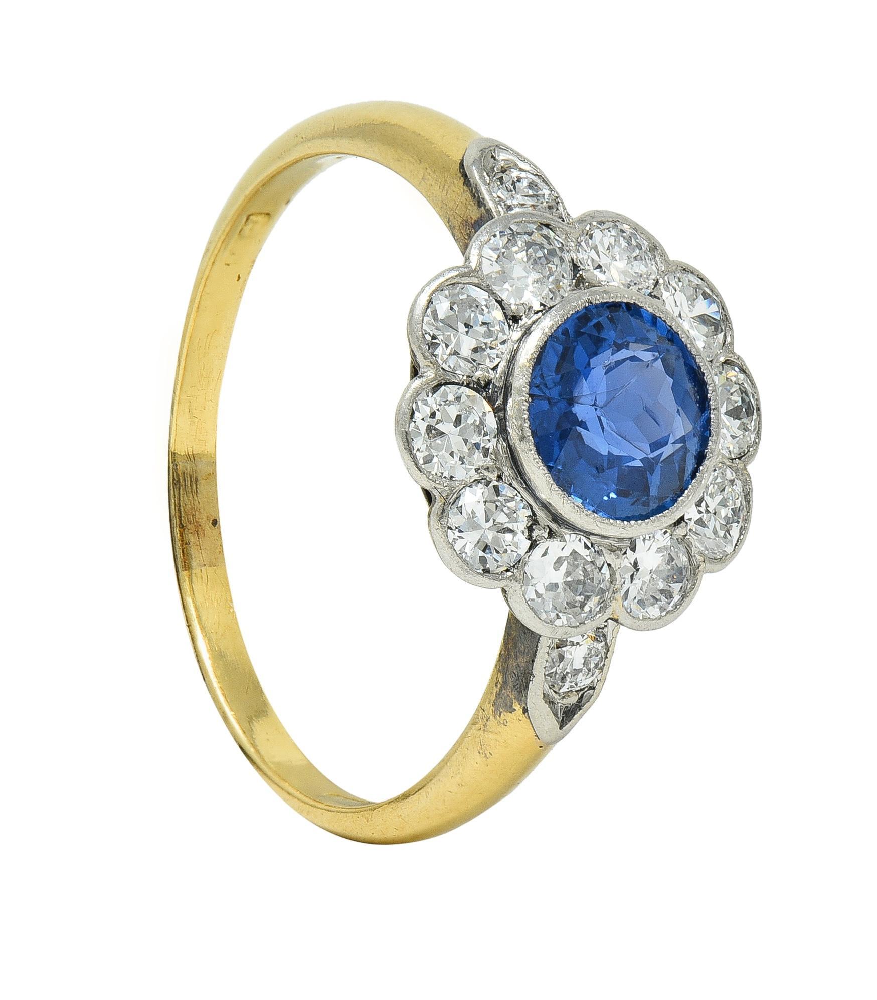 Art Deco 1.86 CTW No Heat Burma Sapphire Diamond Platinum 14 Karat Gold Ring For Sale 7