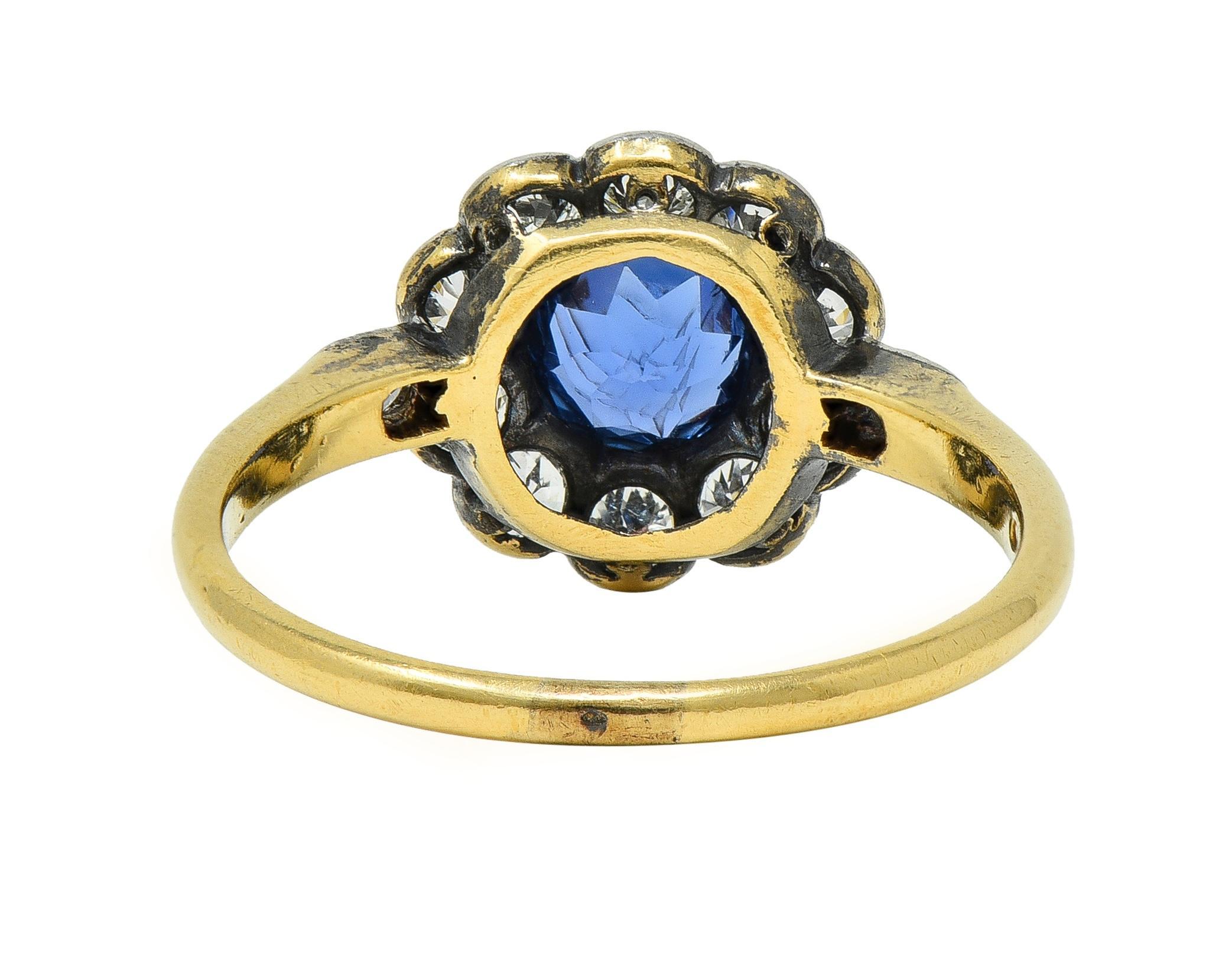 Art Deco 1.86 CTW No Heat Burma Sapphire Diamond Platinum 14 Karat Gold Ring In Excellent Condition For Sale In Philadelphia, PA
