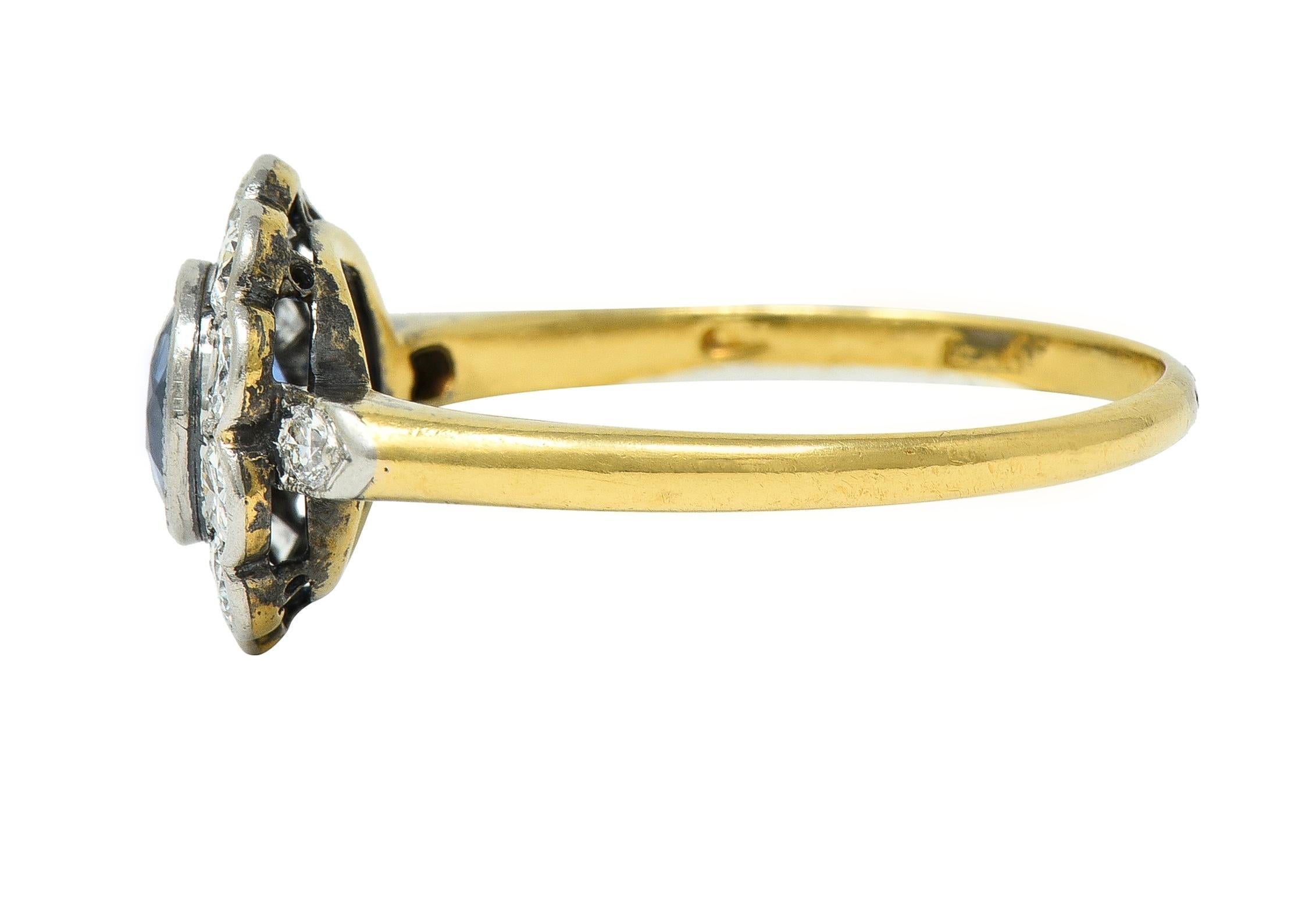 Women's or Men's Art Deco 1.86 CTW No Heat Burma Sapphire Diamond Platinum 14 Karat Gold Ring For Sale