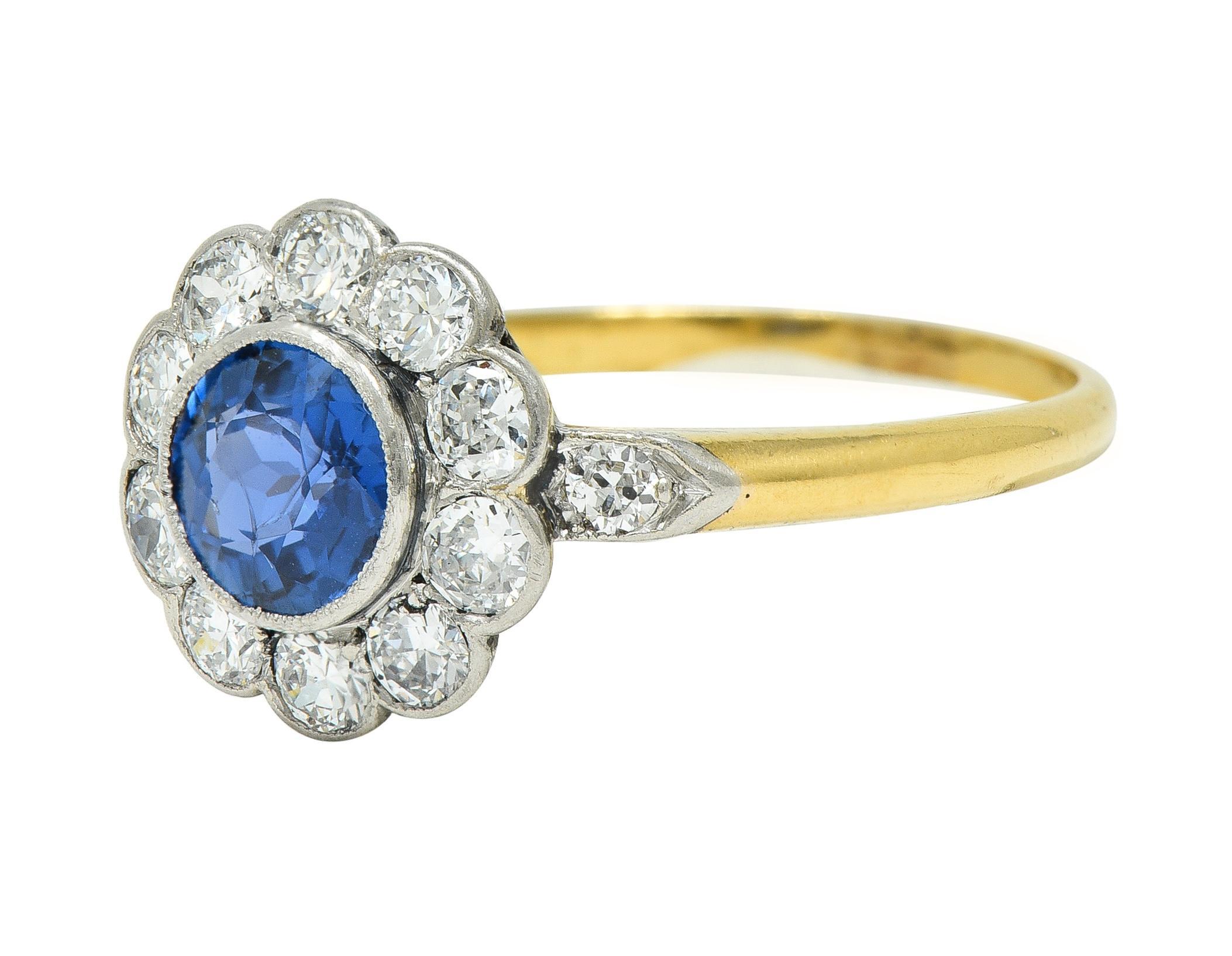 Art Deco 1.86 CTW No Heat Burma Sapphire Diamond Platinum 14 Karat Gold Ring For Sale 1