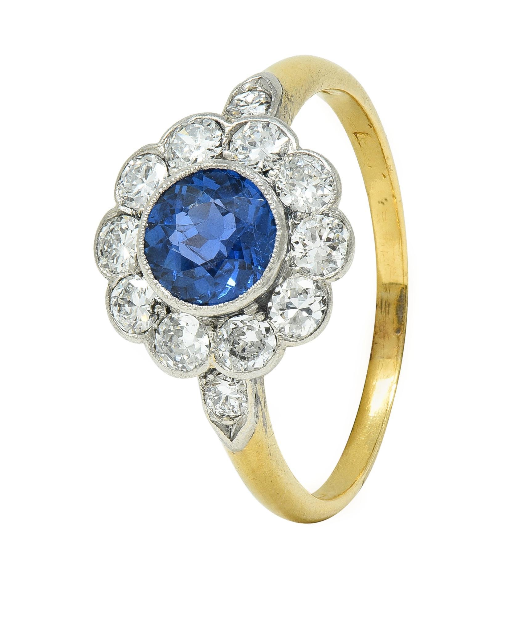 Art Deco 1.86 CTW No Heat Burma Sapphire Diamond Platinum 14 Karat Gold Ring For Sale 4