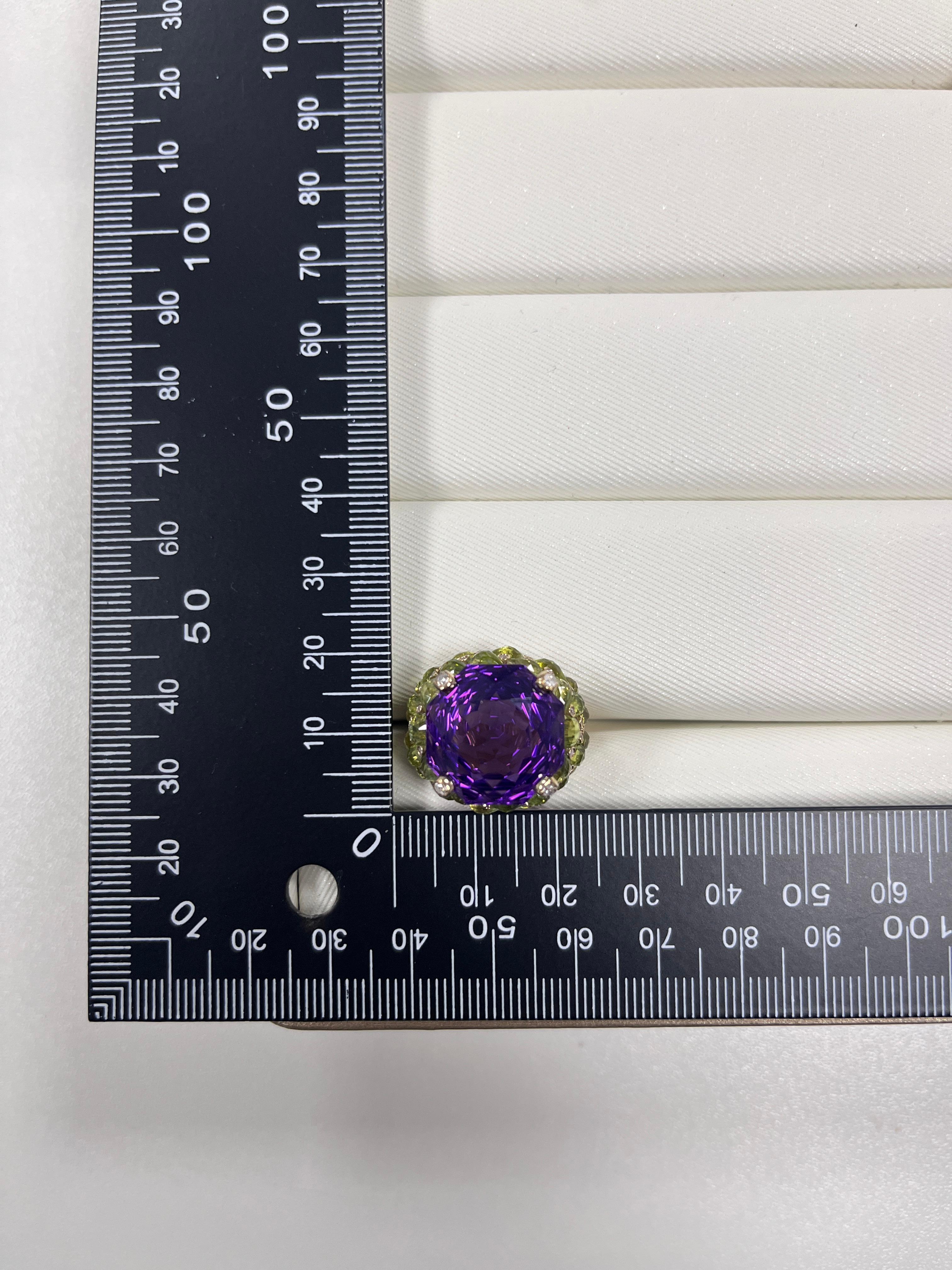 Anillo Art Decó 18,68 quilates amatista peridoto diamante en oro amarillo de 14 quilates en Nuevo estado para la venta en Hong Kong, HK