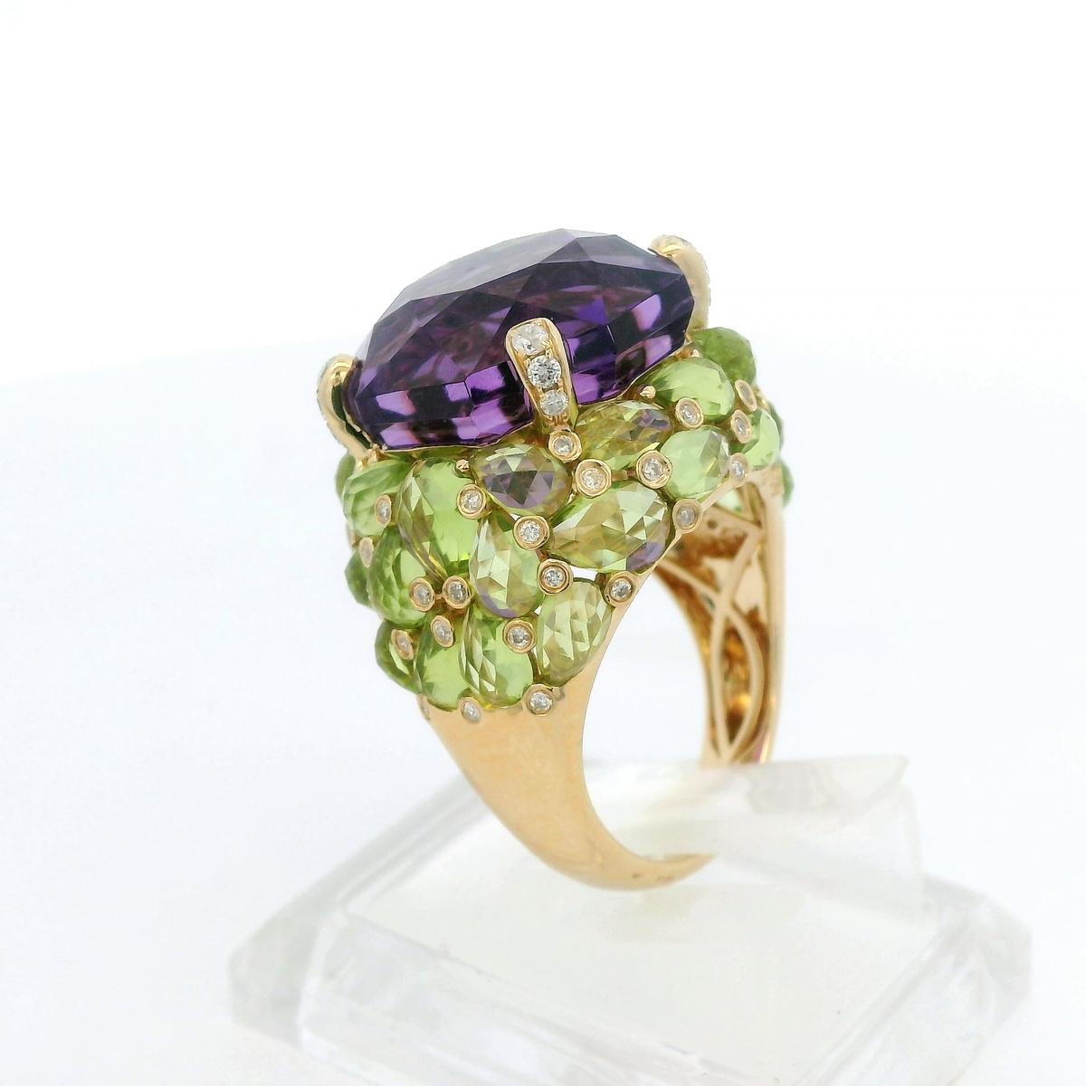 Anillo Art Decó 18,68 quilates amatista peridoto diamante en oro amarillo de 14 quilates en venta 3