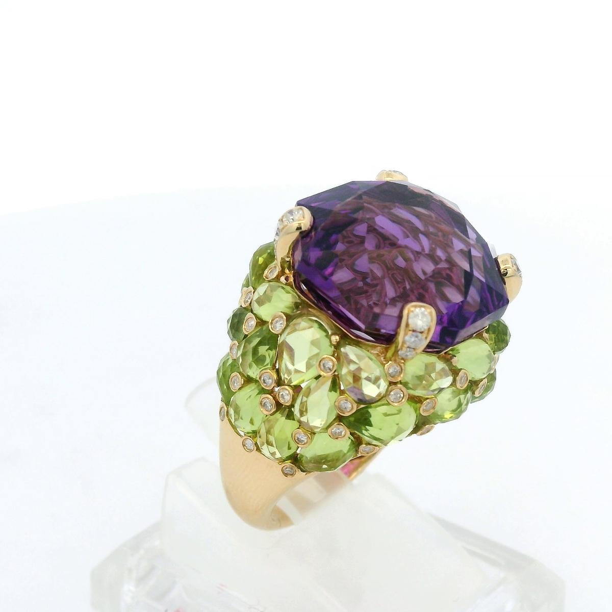 Anillo Art Decó 18,68 quilates amatista peridoto diamante en oro amarillo de 14 quilates en venta 5