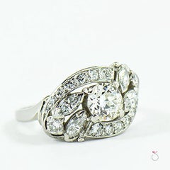 Art Deco 1.88 Carat I, VS1 Diamond Cluster Halo Platinum Engagement Ring