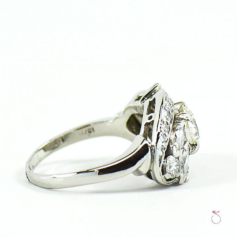 Art Deco 1.88 Carat I, VS1 Diamond Cluster Halo Platinum Engagement Ring In Excellent Condition For Sale In Honolulu, HI
