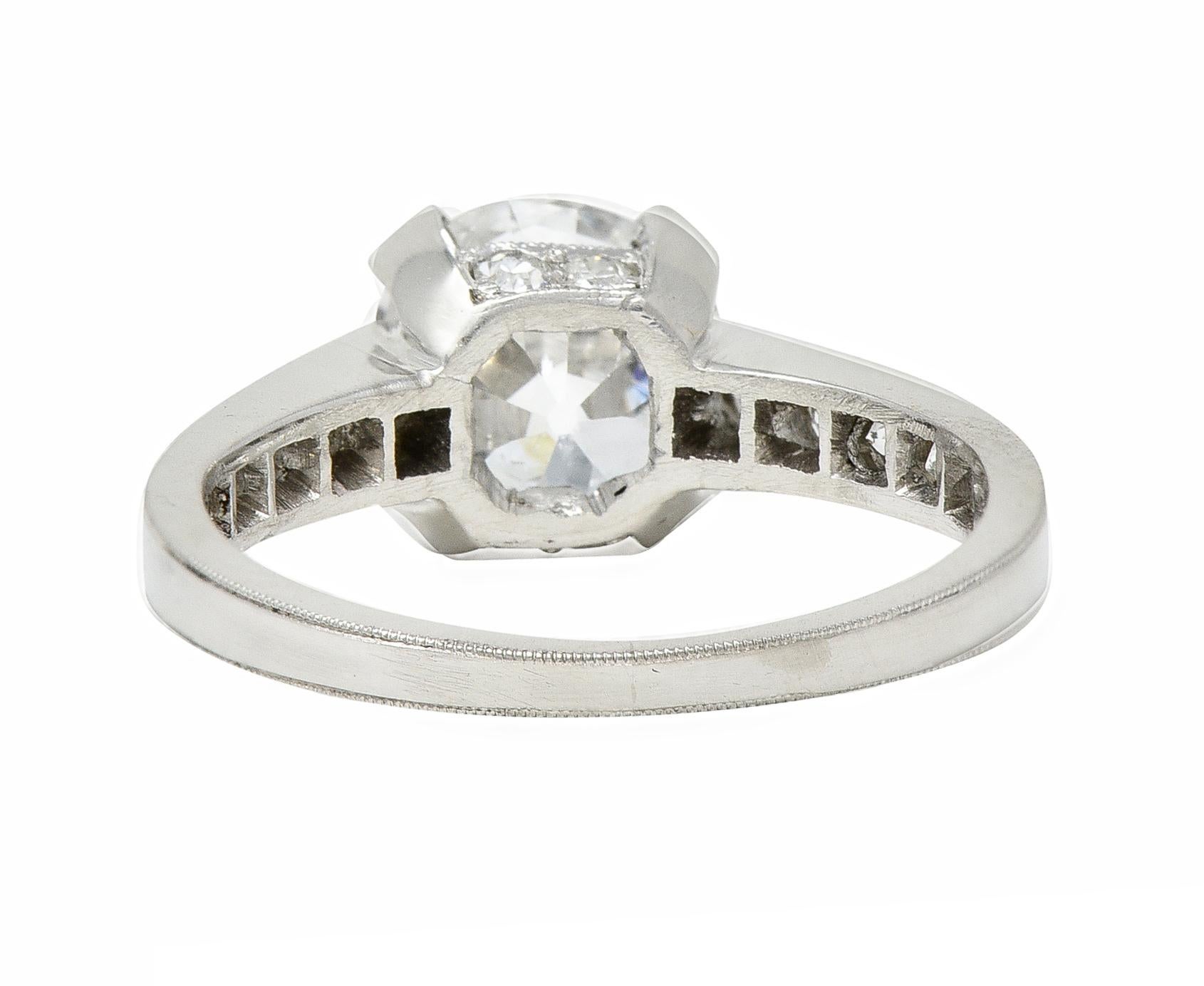 Art Deco 1.88 CTW Old European Cut Diamond Platinum Vintage Engagement Ring For Sale 5