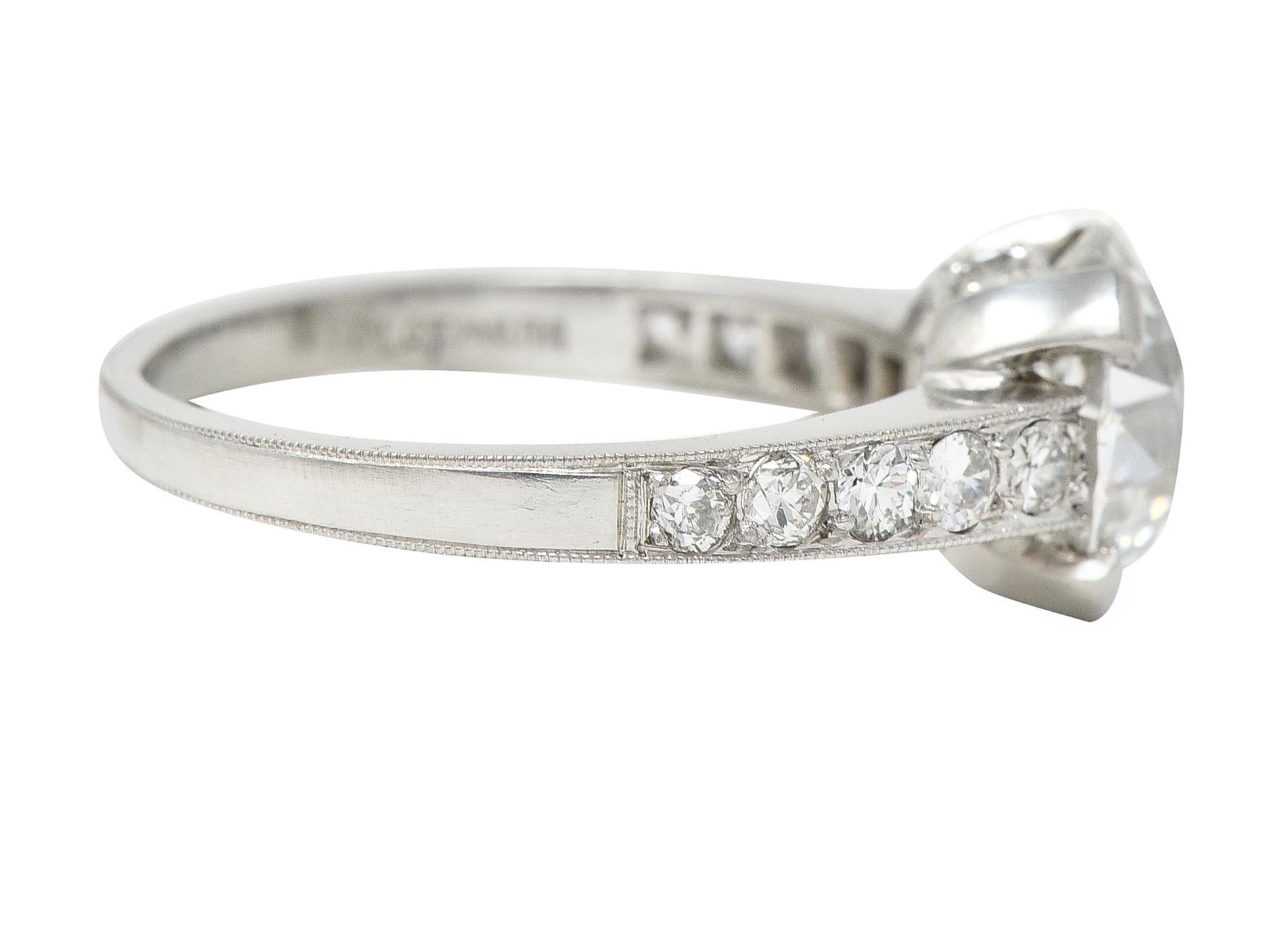 Art Deco 1.88 CTW Old European Cut Diamond Platinum Vintage Engagement Ring For Sale 6