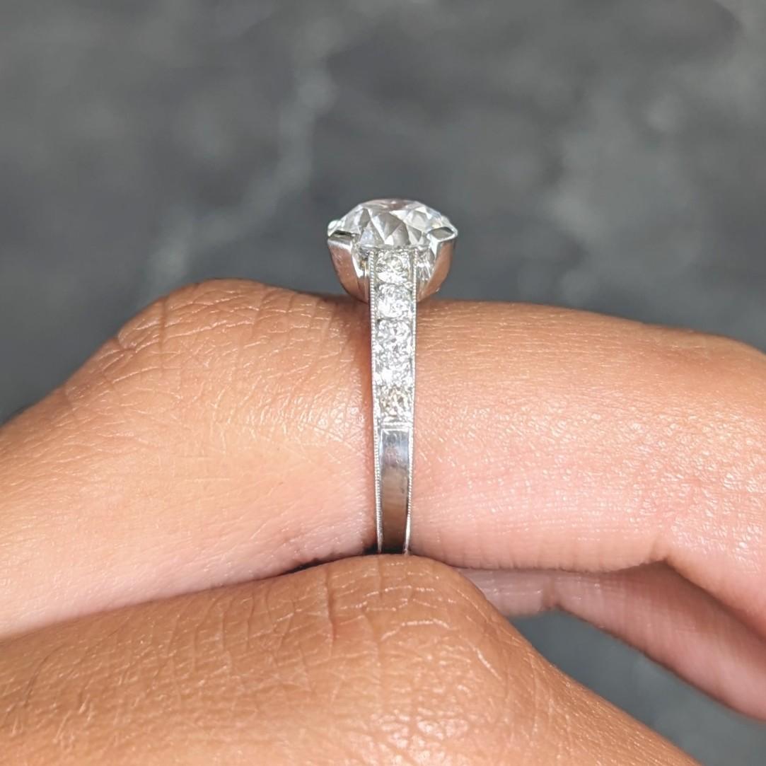 Art Deco 1.88 CTW Old European Cut Diamond Platinum Vintage Engagement Ring For Sale 9