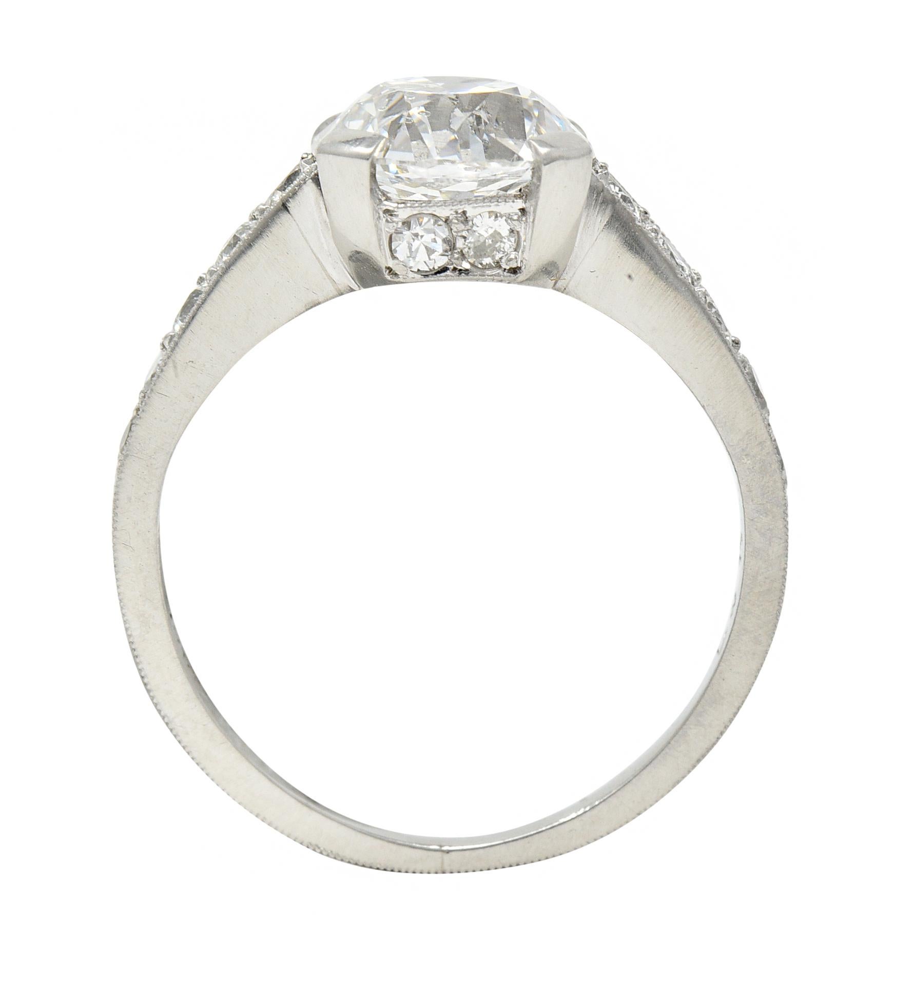 Art Deco 1.88 CTW Old European Cut Diamond Platinum Vintage Engagement Ring In Excellent Condition For Sale In Philadelphia, PA
