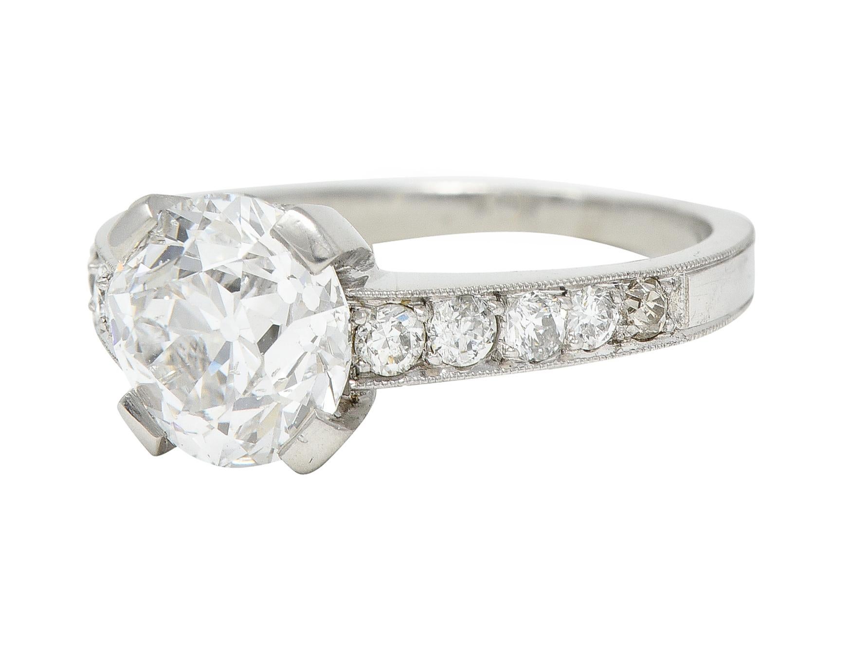 Women's or Men's Art Deco 1.88 CTW Old European Cut Diamond Platinum Vintage Engagement Ring For Sale