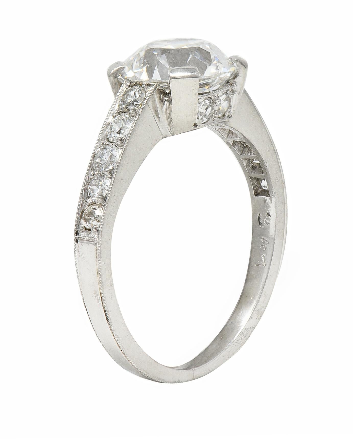 Art Deco 1.88 CTW Old European Cut Diamond Platinum Vintage Engagement Ring For Sale 1