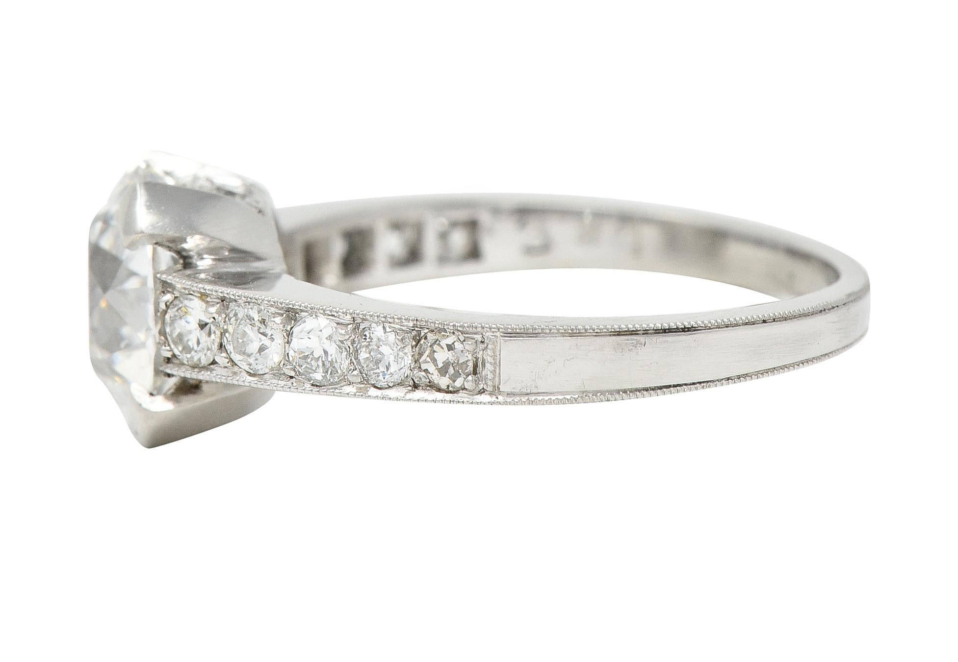 Art Deco 1.88 CTW Old European Cut Diamond Platinum Vintage Engagement Ring For Sale 4