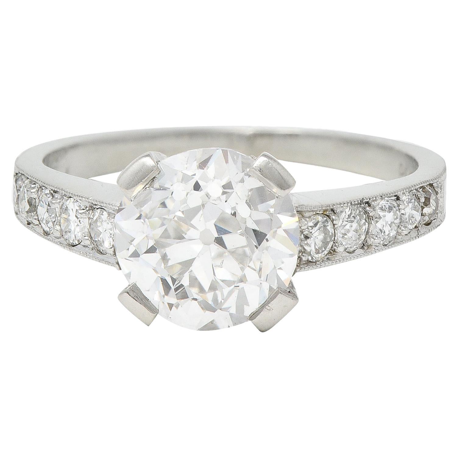 Art Deco 1.88 CTW Old European Cut Diamond Platinum Vintage Engagement Ring For Sale