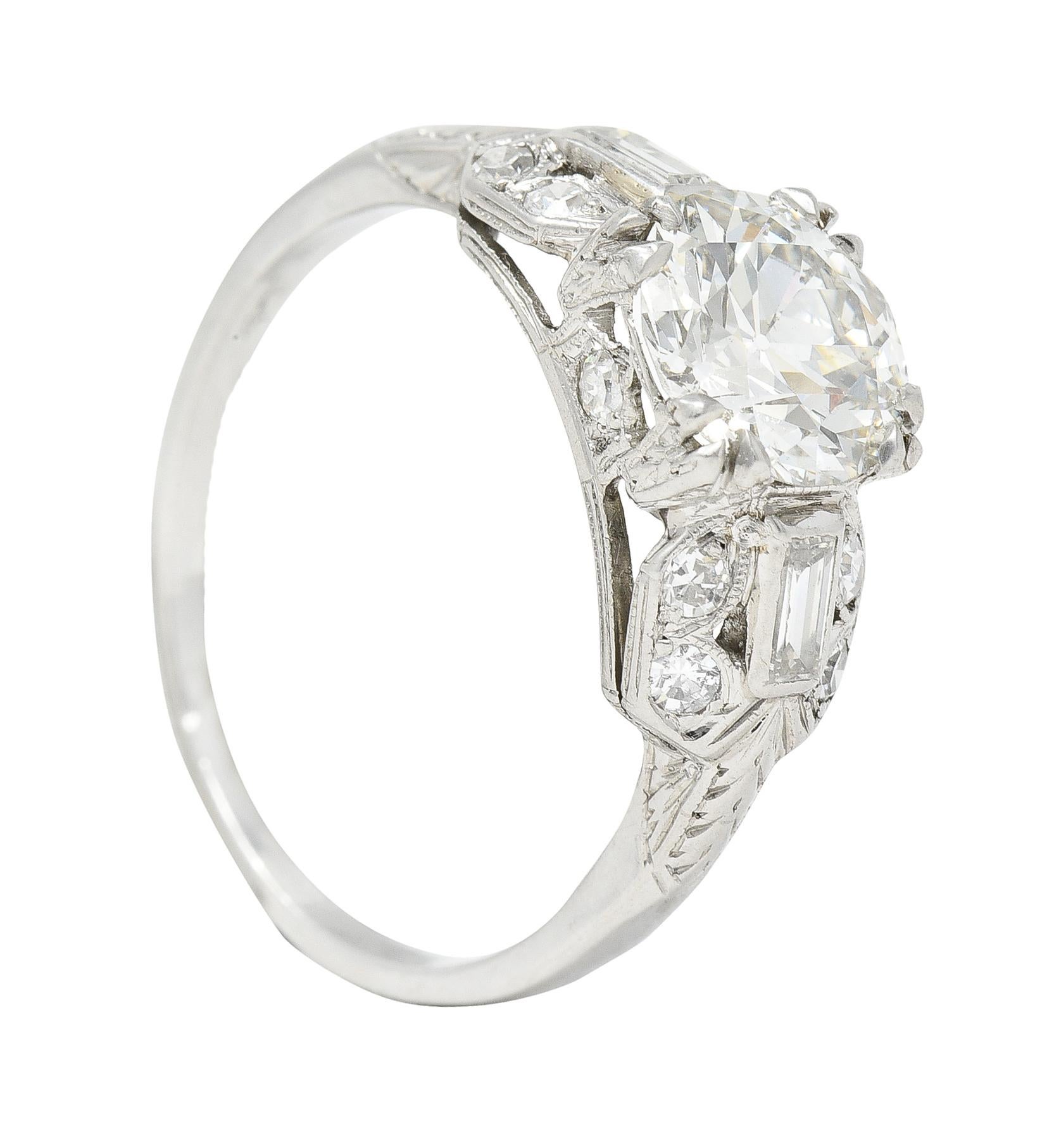 Art Deco 1.88 Ctw Old European Cut Diamond Platinum Wheat Engagement Ring For Sale 8