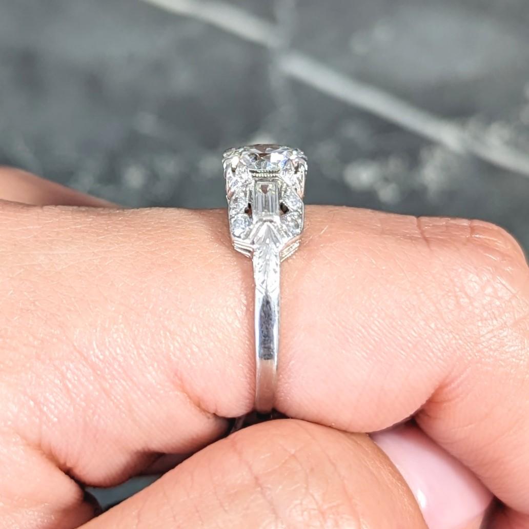 Art Deco 1.88 Ctw Old European Cut Diamond Platinum Wheat Engagement Ring For Sale 10