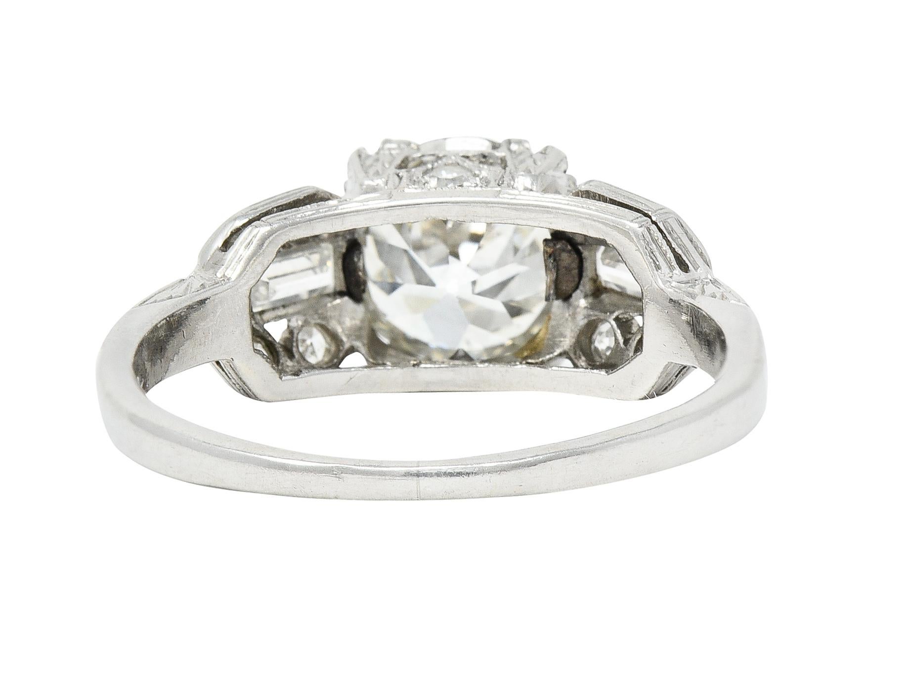 Women's or Men's Art Deco 1.88 Ctw Old European Cut Diamond Platinum Wheat Engagement Ring For Sale