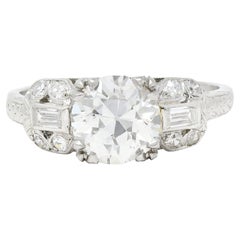Vintage Art Deco 1.88 Ctw Old European Cut Diamond Platinum Wheat Engagement Ring